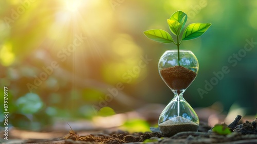 hourglass containing green plants in a natural environment #879178977