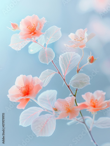 blossom flower and leaf, translucence minimalist, frosted glass blur covered, multiple exposures, spring, summer, macro photography photo