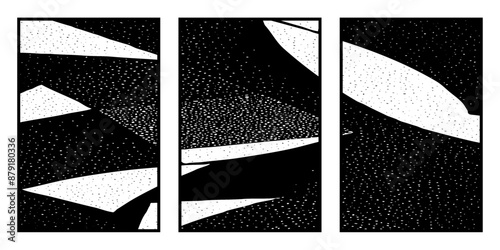 Set of 3 Abstract black and white pattern. For use in graphics. Minimalist illustration for printing on wall decorations