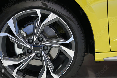 Close-up of Suv car alloy wheels.
