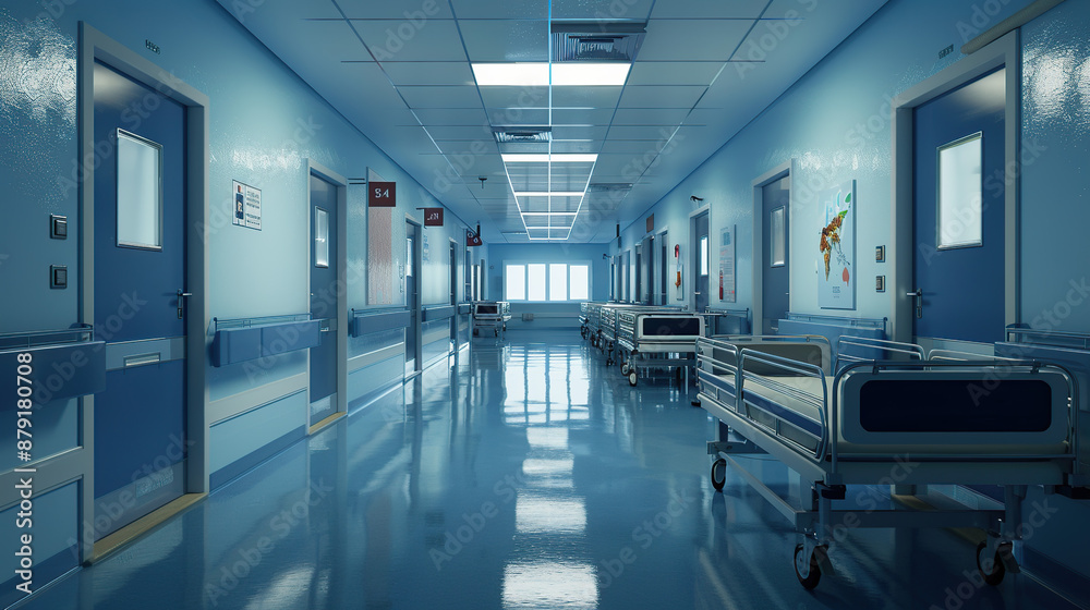 Fototapeta premium A bed in an empty hospital corridor