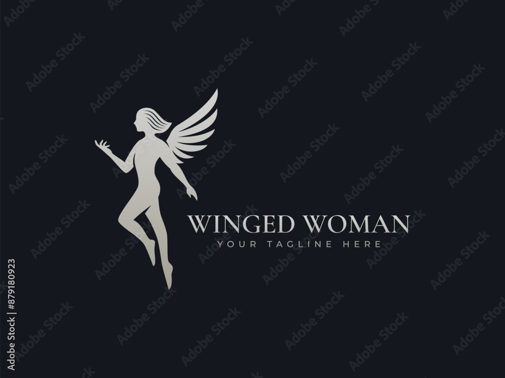fly woman logo vector illustration. winged woman logo template fly woman logo vector illustration. winged woman logo template