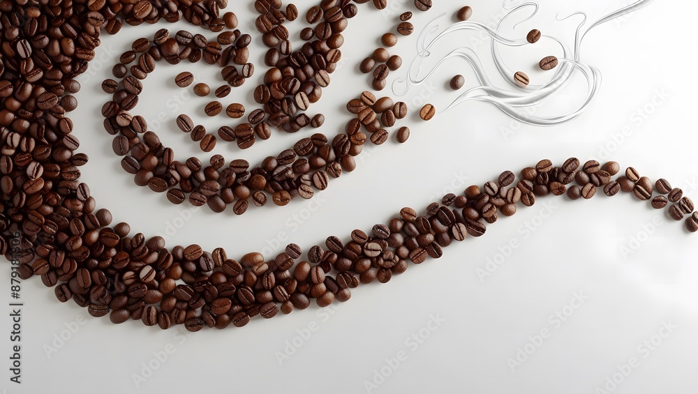 Brown roasted coffee beans form a heart shape, perfect for a coffee lover's romantic breakfast Brown roasted coffee beans form a heart shape, perfect for a coffee lover's romantic breakfast