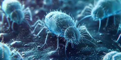 Exploring the Microscopic World of Dust Mite Colonies Common Indoor Allergens Causing Allergies. Concept Microscopic World, Dust Mite Colonies, Indoor Allergens, Allergy Awareness photo