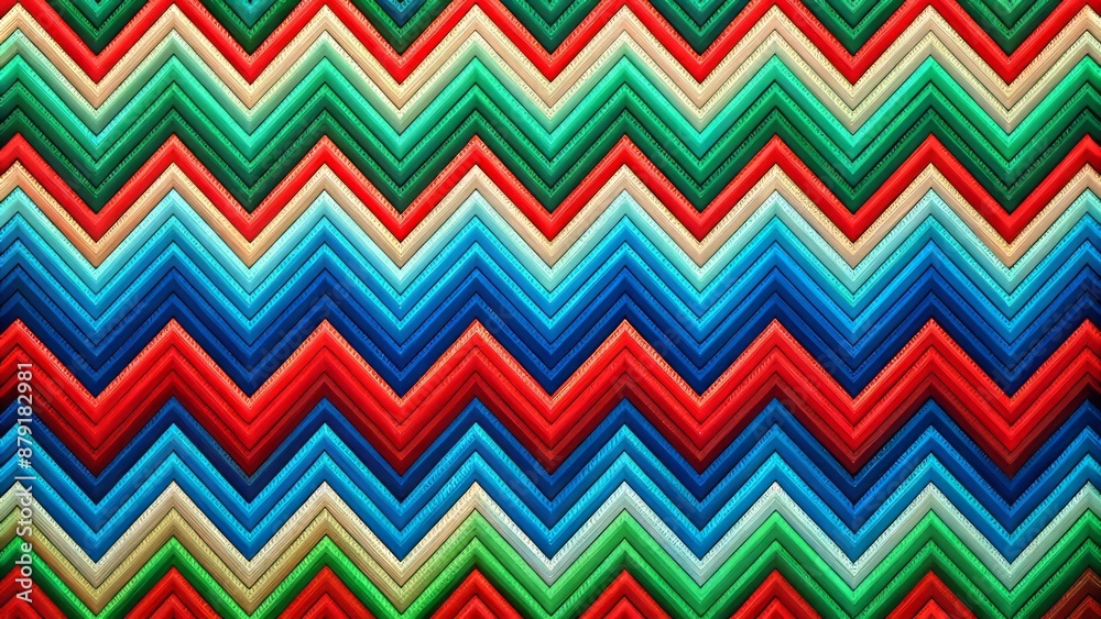 Vibrant abstract design featuring dynamic zigzag stripes in red, green, and blue, evoking a sense of kinetic energy and playful movement. Vibrant abstract design featuring dynamic zigzag stripes in red, green, and blue, evoking a sense of kinetic energy and playful movement.