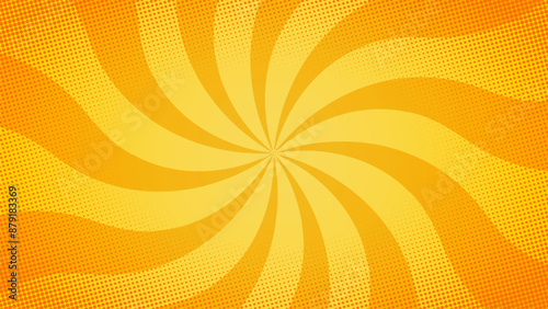 Orange comic dotted gradient background in retro style, postcard with points, dots, rounds, circle, rays radiating from the center. Abstract halftone texture. Template for banner, flyer.Vector EPS10