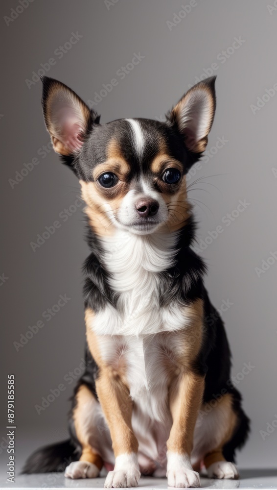 Portrait of a Chihuahua Simple Grey Background with Studio Lighting Portrait of a Chihuahua Simple Grey Background with Studio Lighting