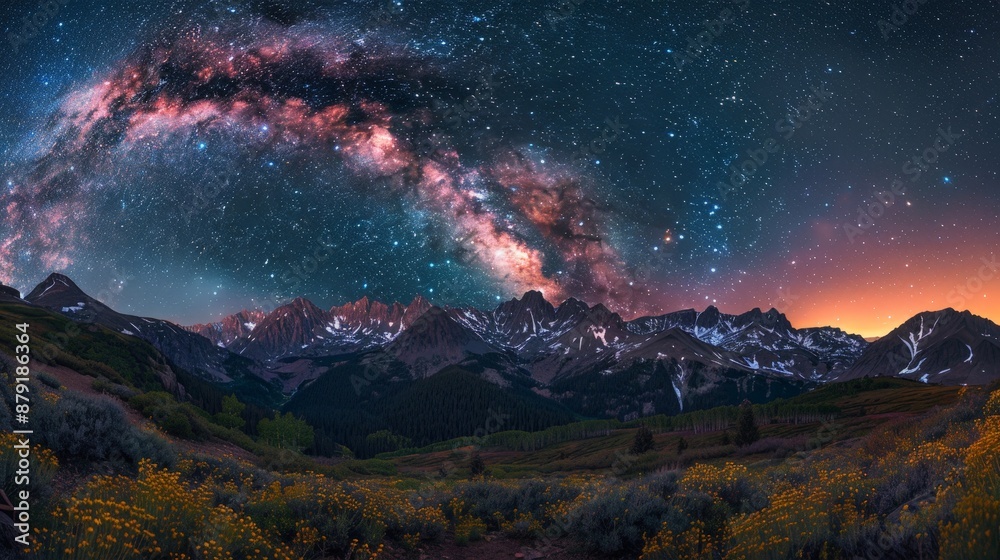 A dramatic mountain range under a clear, star-filled night sky, Milky Way visible