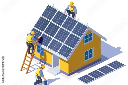 solar cell team service house installing isometric