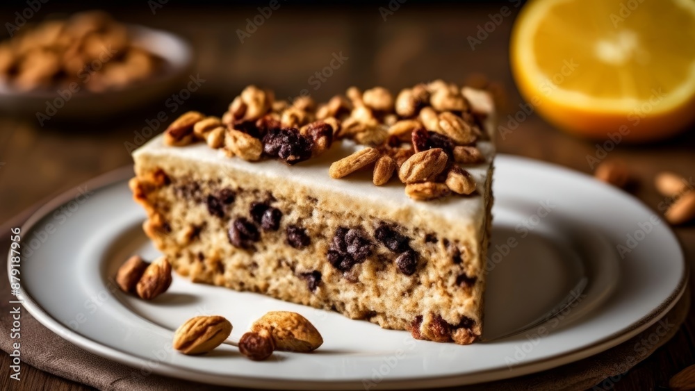 Delicious dessert with nuts and citrus ready to be savored Delicious dessert with nuts and citrus ready to be savored