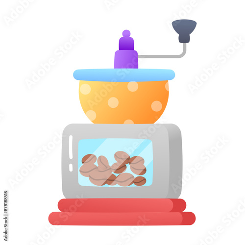 A coffee grinder with beans flat icon 