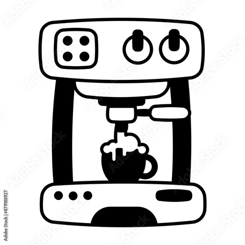 A coffee machine with a cup, glyph icon