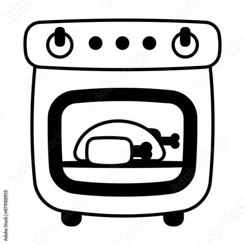 Meet cooked in baking oven, glyph icon
