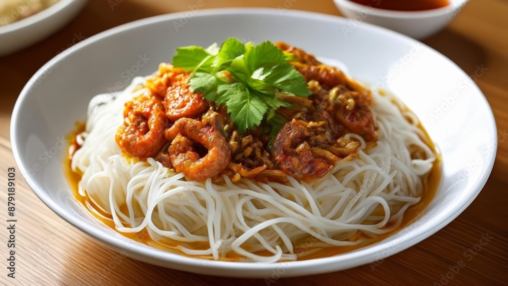 Delicious Asian noodle dish with seafood and herbs Delicious Asian noodle dish with seafood and herbs