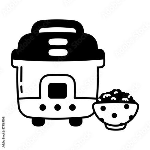 A glyph icon of rice cooker with a bowl of rice