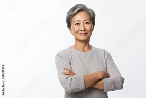 portrait of a asian mature woman on white background