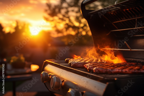 cooking on the barbecue at sunset