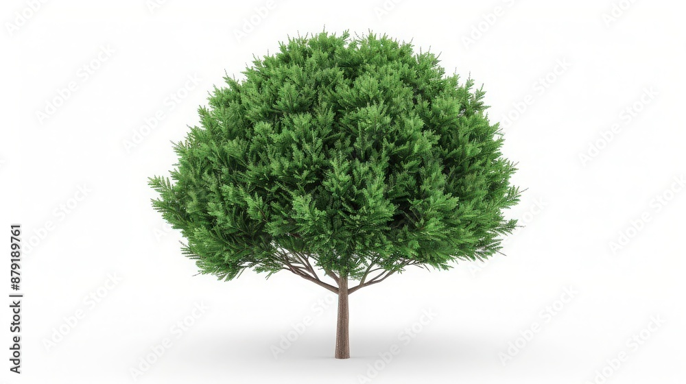 Obraz premium A lush, green tree with dense foliage standing alone against a white background, perfect for nature and environmental themes.