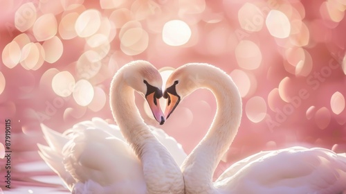 Fototapeta Naklejka Na Ścianę i Meble -  Couple of swan on romantic valentines background