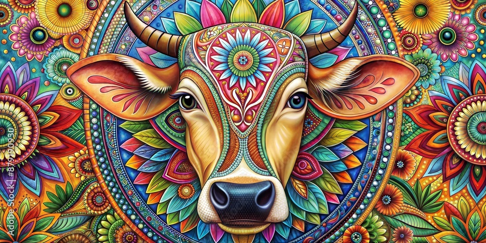 Naklejka premium colorful bull head, colorful background