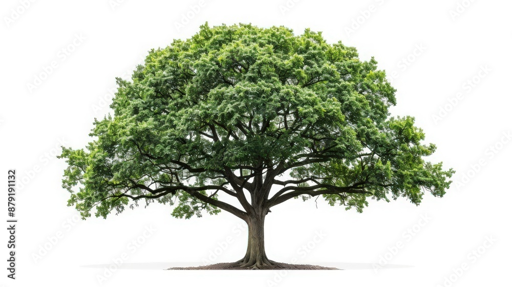 Majestic oak tree with a wide canopy isolated on a white background, showcasing nature's beauty and strength. Majestic oak tree with a wide canopy isolated on a white background, showcasing nature's beauty and strength.
