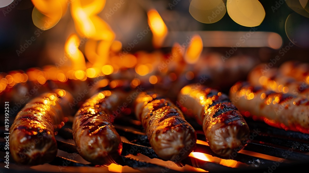 Grilled sausages on a barbecue grill