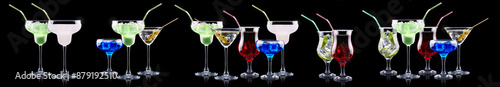 Different alcohol cocktails like beer, martini, soda, champagne, whiskey photo