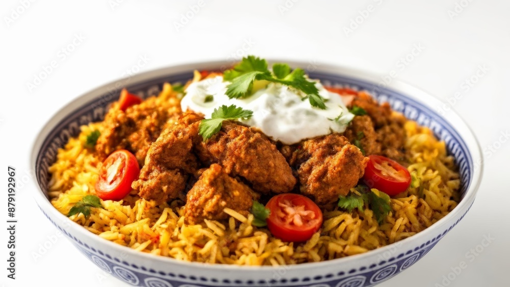Deliciously seasoned rice with succulent meat and fresh herbs Deliciously seasoned rice with succulent meat and fresh herbs