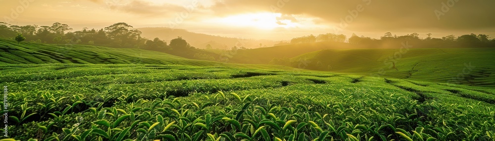 A vast expanse of lush green tea fields A vast expanse of lush green tea fields