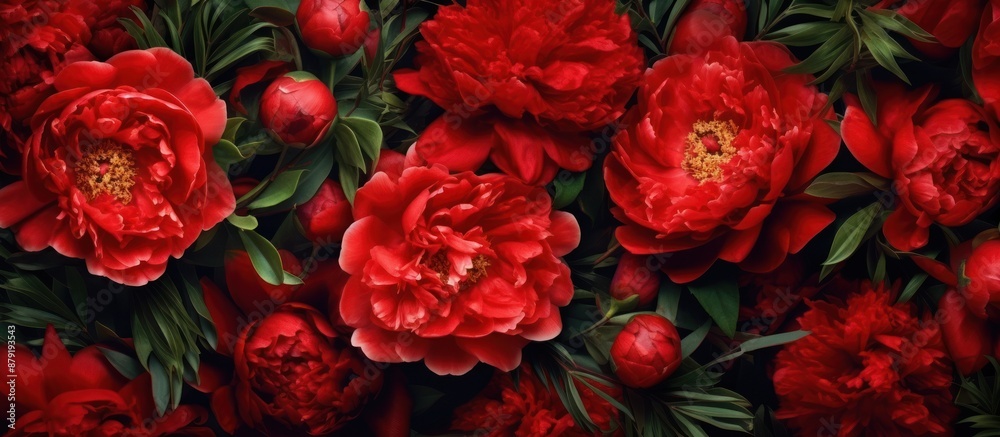 Red Peony Bouquet with Lush Green Foliage Red Peony Bouquet with Lush Green Foliage