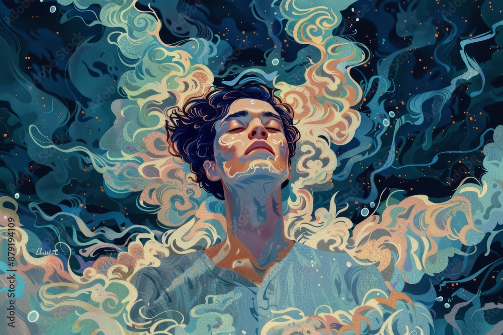 illustration of a lucid dream , deep sleep , sleeping, dreaming illustration of a lucid dream , deep sleep , sleeping, dreaming
