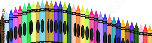 Colorful wax crayon frame illustration. Education School Supply - Black, Indigo, Blue, Turquoise, Teal, Green, Yellow, Orange, Red, Pink, Purple, Brown, and Gray Crayons Isolated 