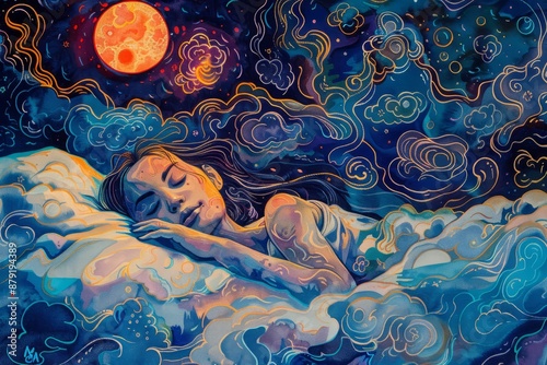 illustration of a lucid dream , deep sleep , sleeping, dreaming photo