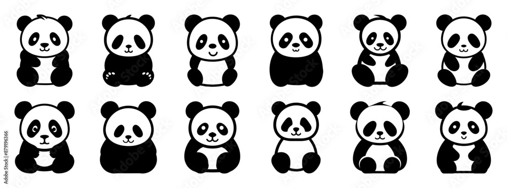 Panda silhouette set vector design big pack of illustration and icon Panda silhouette set vector design big pack of illustration and icon
