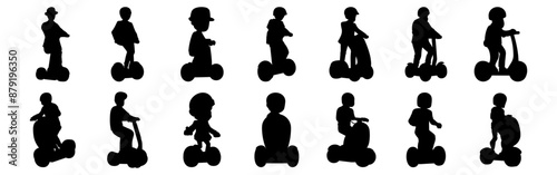 Segway silhouettes set, pack of vector silhouette design, isolated background