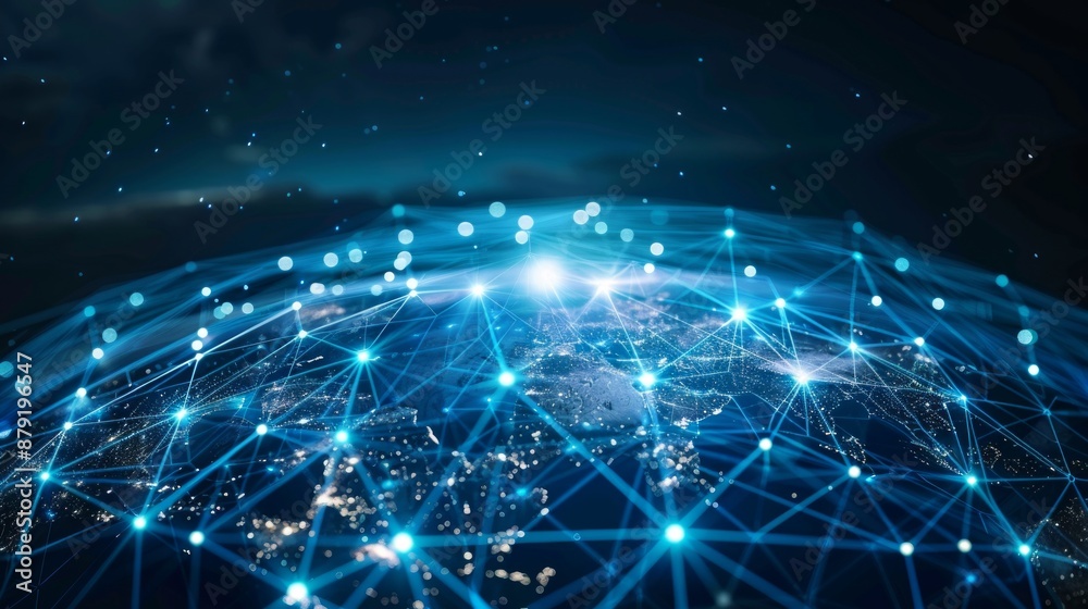 Global Network Connection with Bright Blue Lines Global Network Connection with Bright Blue Lines