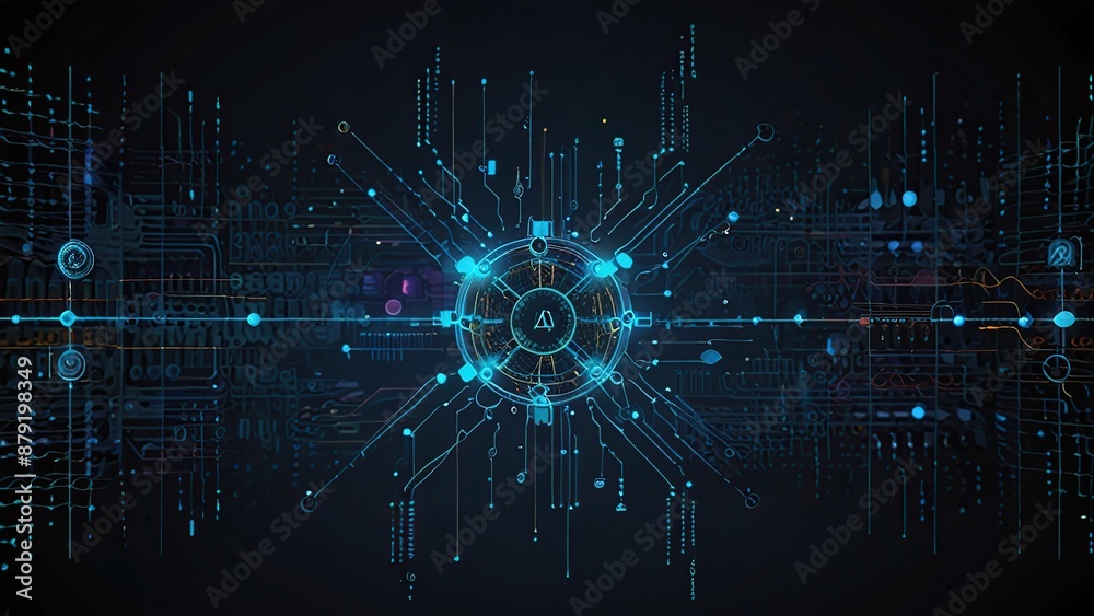 Obraz premium Perfect digital background showing data, network, processor, analysis, graphs etc. with artificial intelligence concept
