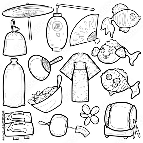 Japanese summer outline Coloring pictures of things at the summer event.