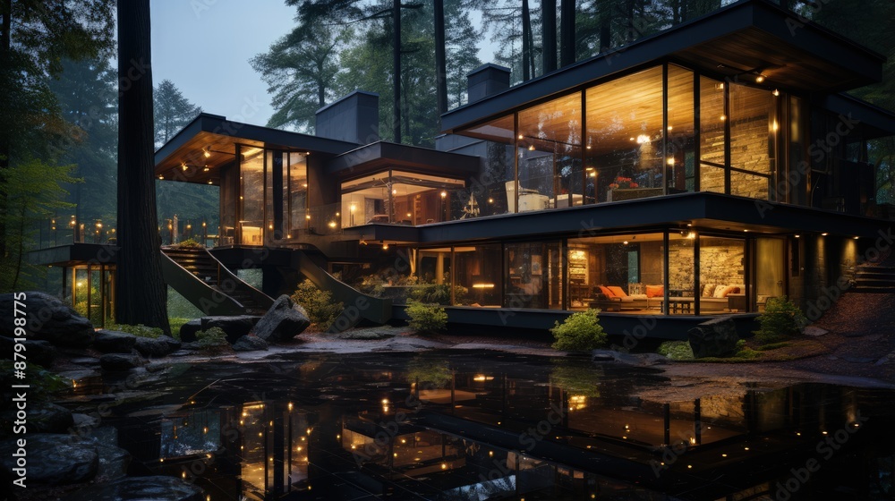 Fototapeta premium Futuristic Architecture: Luxury House in the Forest