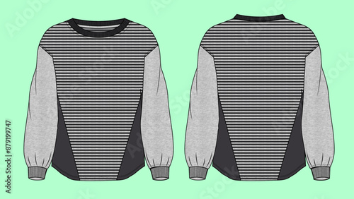 ladies nightwear drop shoulder terry fleece sweatshirt fashion illustration flat sketch vector.