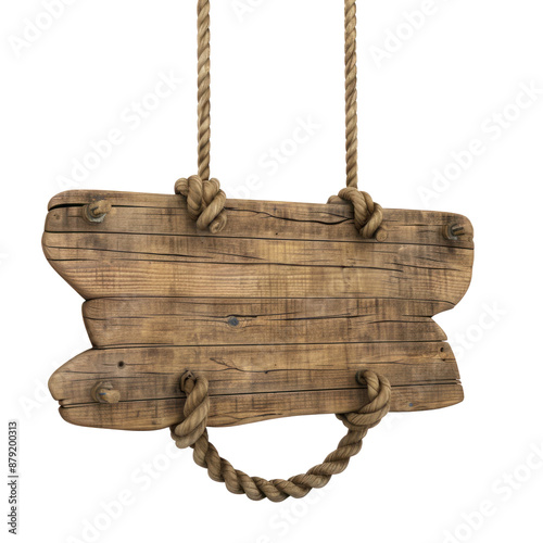 Wooden Hanging Sign with Ropes photo