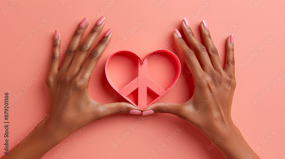Minimal style 2D paper crafts art of hands forming a heart shape with a peace symbol inside Stock Photo with copy space Minimal style 2D paper crafts art of hands forming a heart shape with a peace symbol inside Stock Photo with copy space