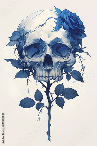 Skull and Blue Rose
