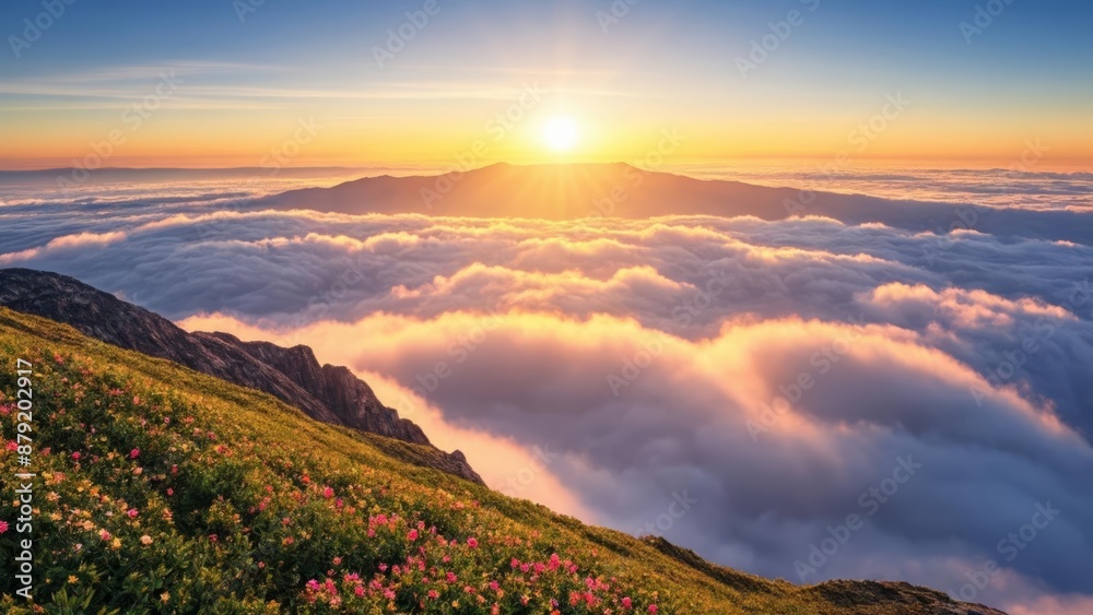 Epic sunrise over a mountain peak with clouds Epic sunrise over a mountain peak with clouds