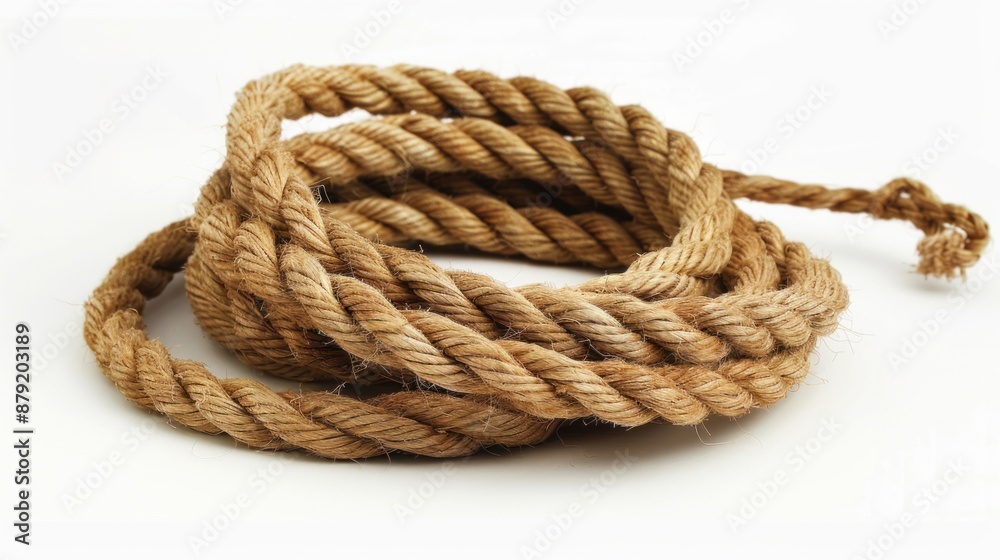 Closeup of Brown Rope Coiled on a White Background Closeup of Brown Rope Coiled on a White Background
