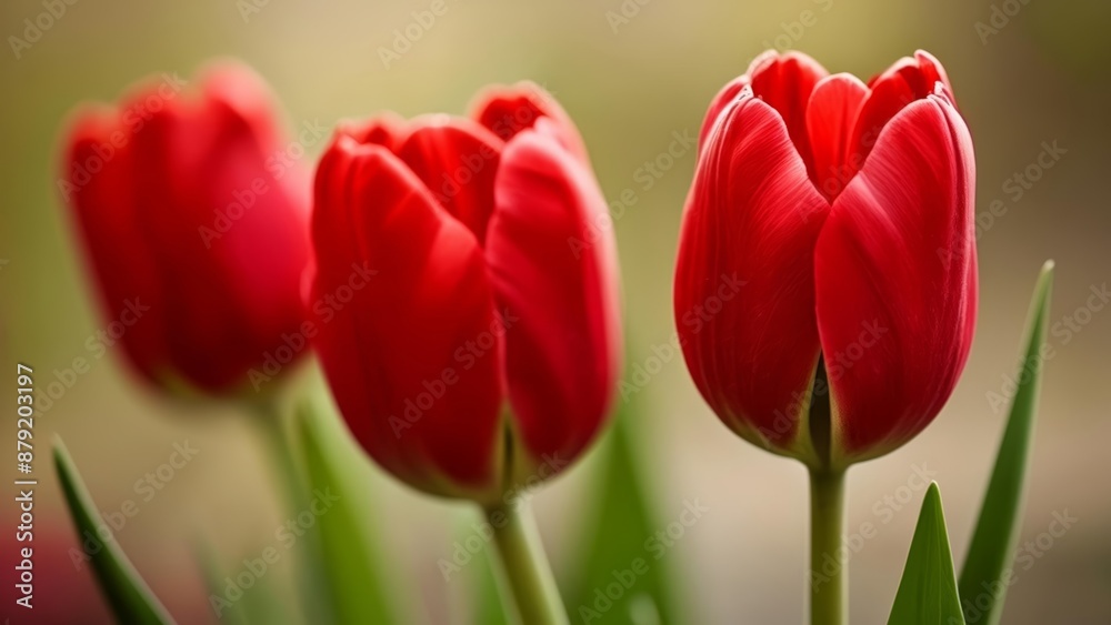 Blooming beauty A trio of vibrant red tulips Blooming beauty A trio of vibrant red tulips