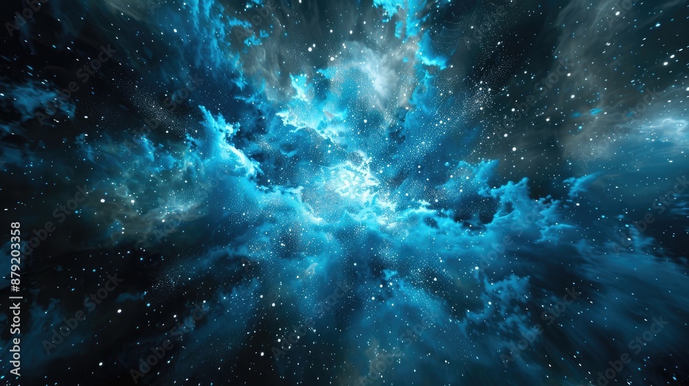 Naklejka premium Abstract Blue Stardust Explosion on Dark Background