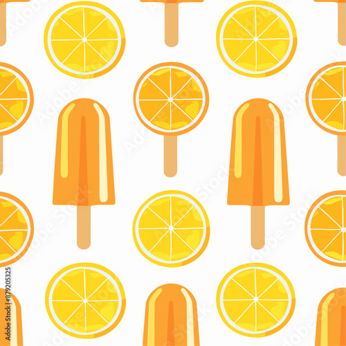 Orange popsicle and lemon slices summer seamless pattern