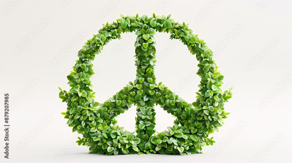 Peace symbol made from leaves and hearts on a clean backdrop Stock Photo with copy space Peace symbol made from leaves and hearts on a clean backdrop Stock Photo with copy space