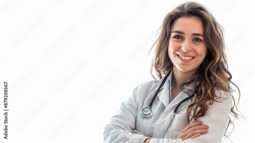 portrait happy woman doctor on white background portrait happy woman doctor on white background